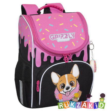 Ранец школьный с мешком для обуви Grizzly RAm-384-3 Черный