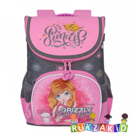 Ранец рюкзак школьный для девочки Grizzly RA-981-3 Серый - розовый