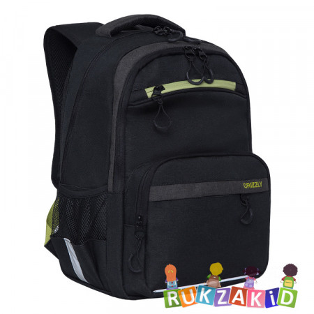 Рюкзак школьный Grizzly RB-154-3 Черный - салатовый