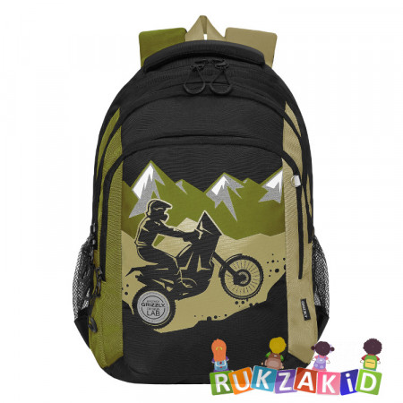 Рюкзак школьный для мальчика Grizzly RB-252-1 Хаки - бежевый