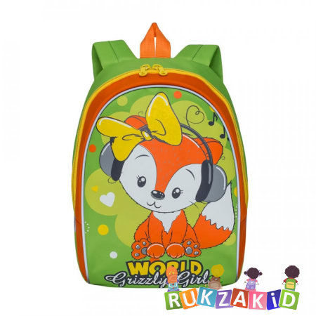 Рюкзак детский с лисенком Grizzly RS-896-2 Салатовый - оранжевый