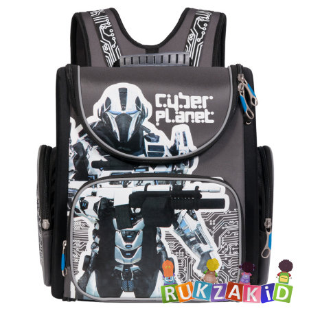 Формованный ранец для школы Grizzly RA-770-1 Cyber Planet Серо-черный