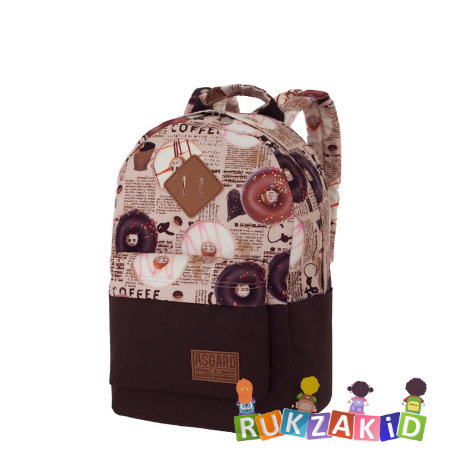 Молодежный рюкзак Asgard Р-5333 Дизайн Коричневый - Пончики Газета беж