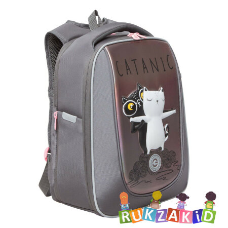 Ранец рюкзак школьный Grizzly RAf-392-6 Котики Серый