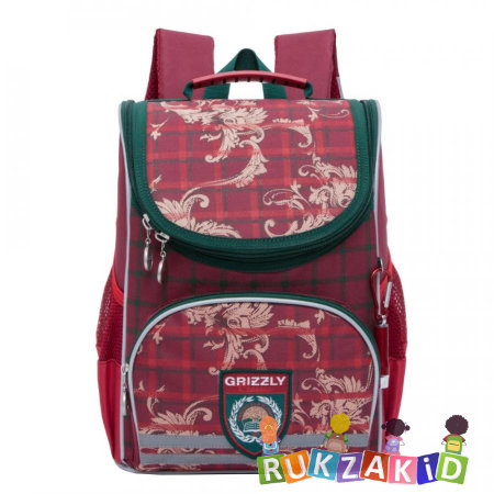 Ранец для школы Grizzly RA-873-7 Клетка Красный