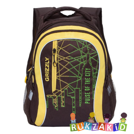 Рюкзак молодежный Grizzly RU-716-1 Коричневый - лимонный