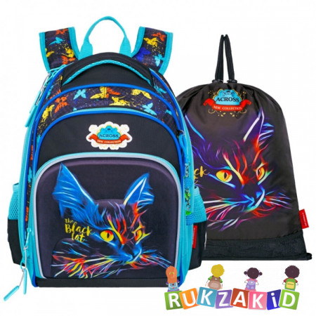 Рюкзак школьный с мешком для обуви Across ACR22-550-5 Black cat