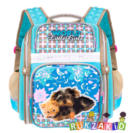 Рюкзак для школы Grizzly RA-678-2 Little Girls Животные Голубой