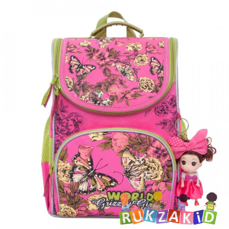 Ранец для школы Grizzly RA-873-4 Little Girls Бабочки в цветах Фуксия