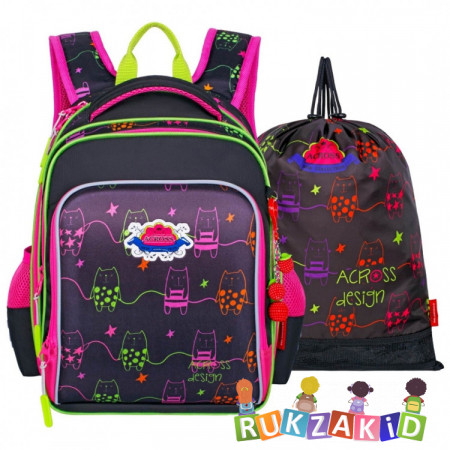Рюкзак школьный с мешком для обуви Across ACR22-640-5 Котики