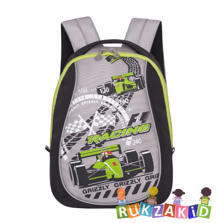 Рюкзак детский для мальчика Grizzly RS-734-7 Racing Черный - салатовый