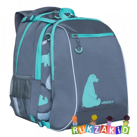 Рюкзак школьный с мешком для обуви Grizzly RG-169-3 Медведи
