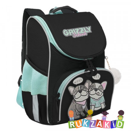 Ранец школьный с мешком для обуви Grizzly RAm-384-4 Черный