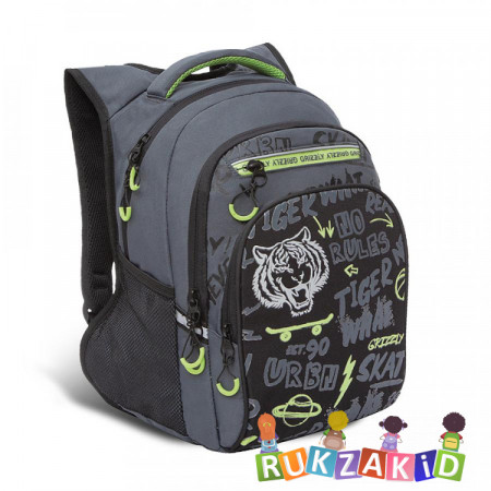 Рюкзак школьный Grizzly RB-150-3 Черный - салатовый